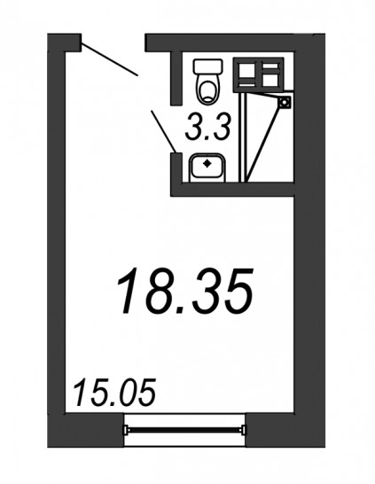 Однокомнатная квартира 18.35 м²