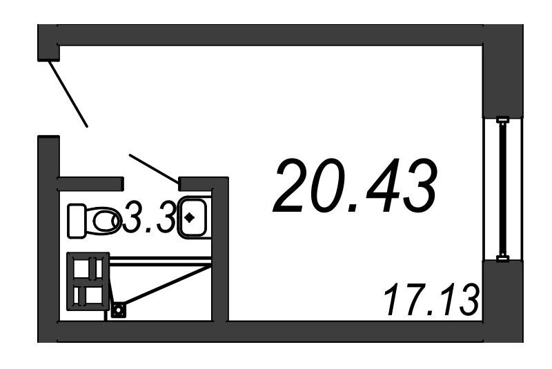 Однокомнатная квартира 20.43 м²