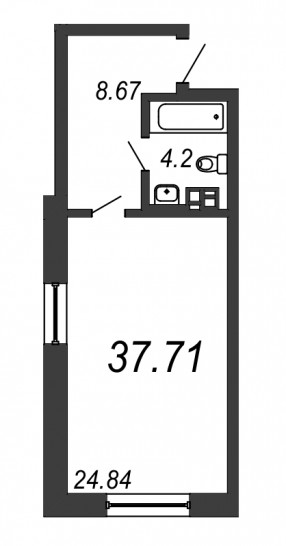 Однокомнатная квартира 37.71 м²