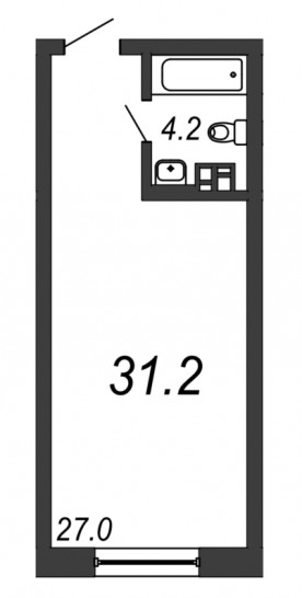 Однокомнатная квартира 31.2 м²