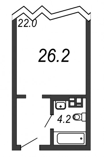Однокомнатная квартира 26.2 м²